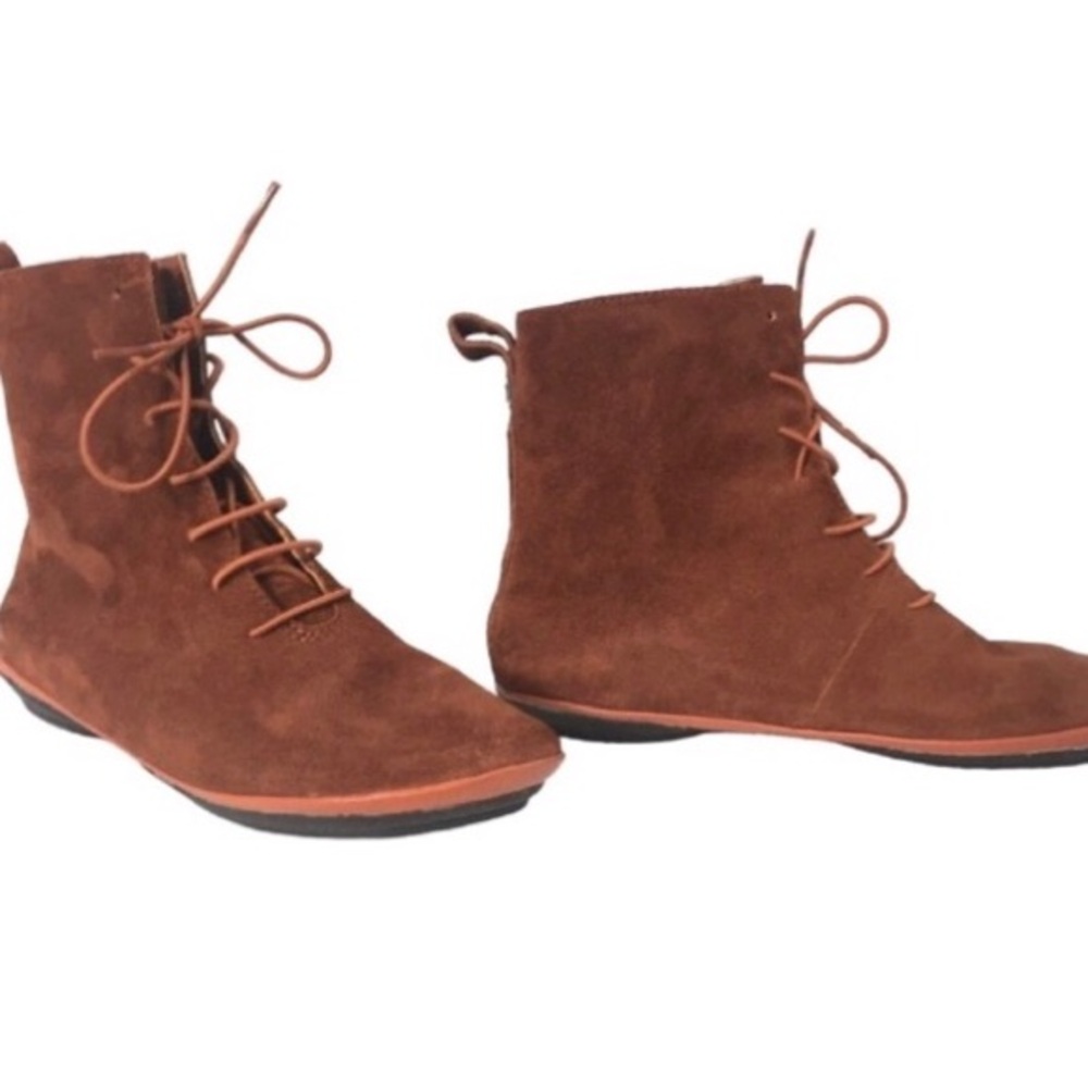 Camper Girl Suede Burnt Orange Lace Up Ankle Booties Shoes 37 US 6.5 - Picture 2 of 6